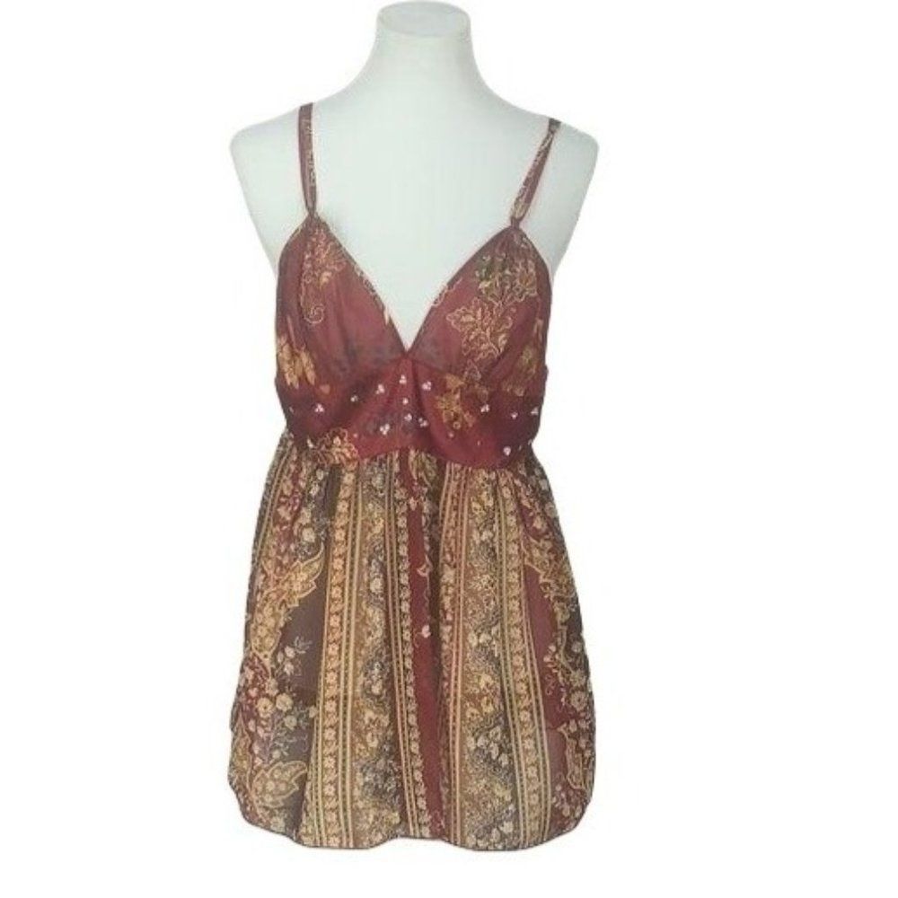 Seductive Wear By Cinema Exoile‎ Sz Medium Nightie Slip Boho red gold